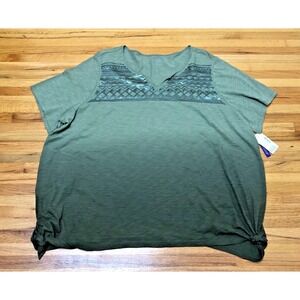 Catherine Basic Boho Blouse Top Women 3X Green Embroidered Flowy Casual Sequin